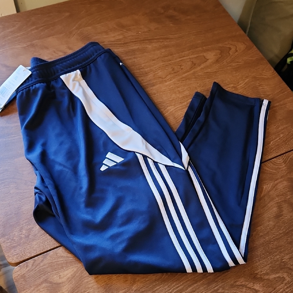 Adidas Mens Blue Joggers With White Stripe- SIZE XL NEW WITH TAGS
